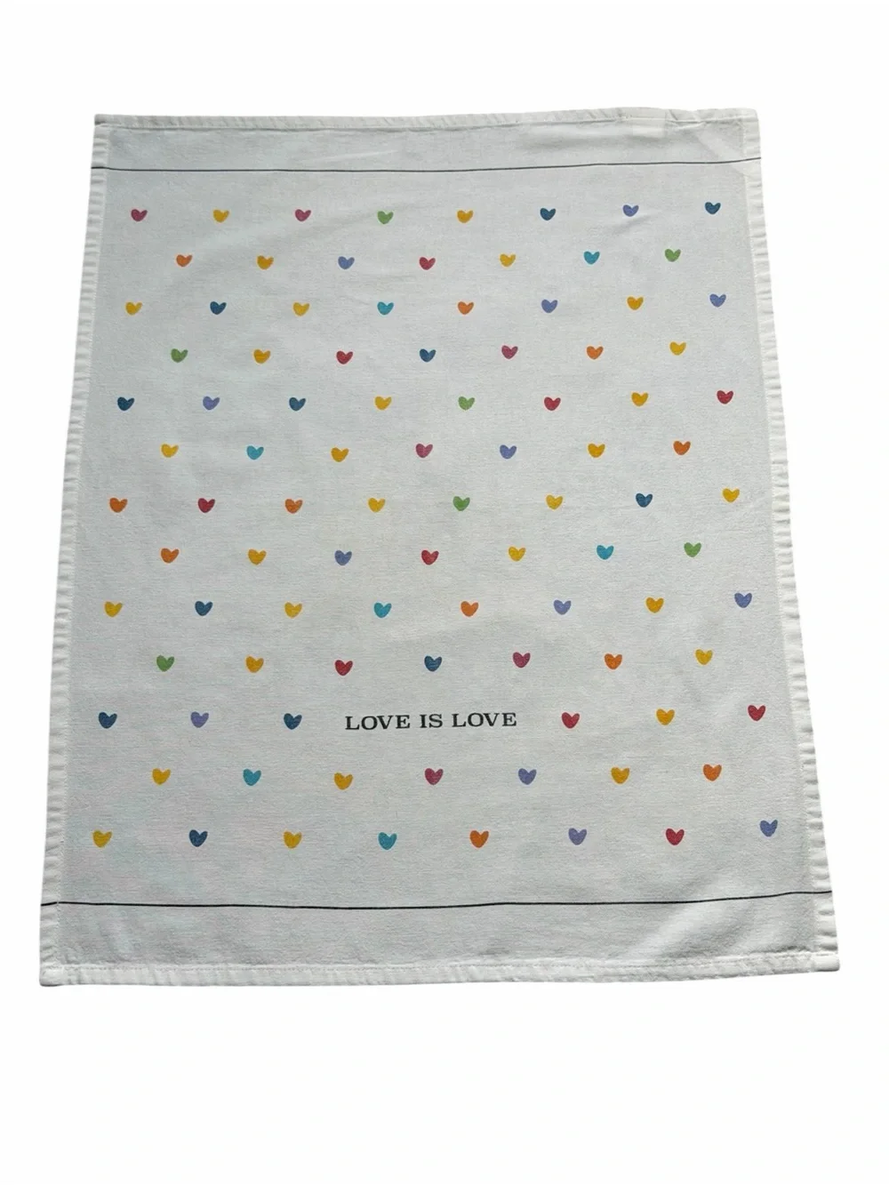 Williams Sonoma White Tea Towel with Multicolor Heart Pattern